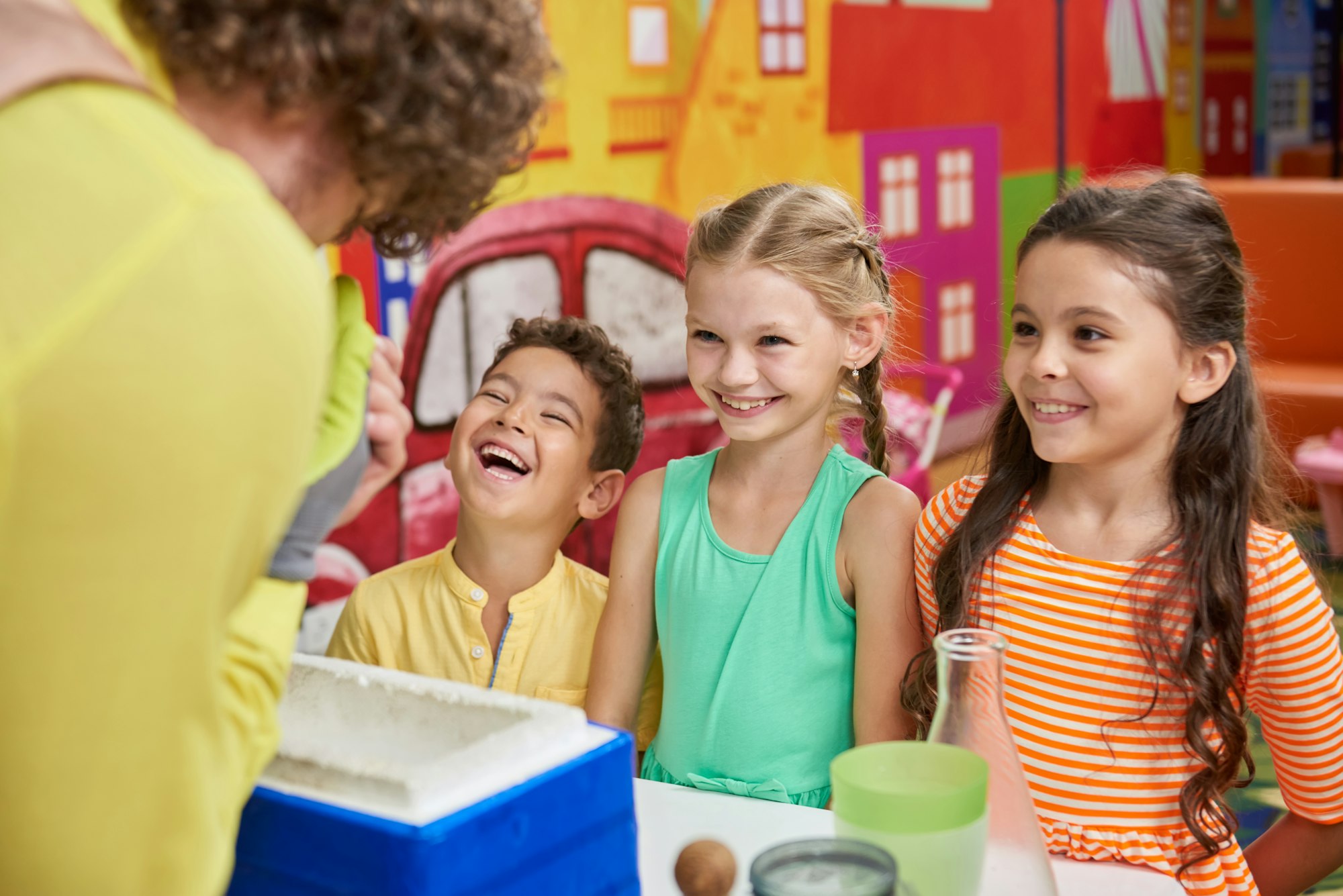Chemical experiment on kids Birthday party.